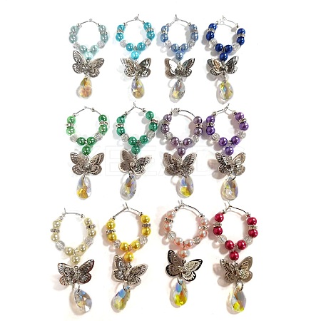 Brass Butterfly Wine Glass Charms AJEW-SC0002-53-1