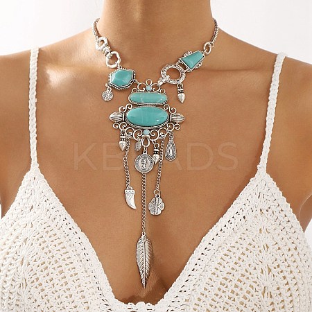 Alloy & Risin Imitation Turquoise Flower Bib Necklaces NJEW-L046-03AS-1