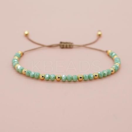 Glass & Brass Round Beads Braided Bead Bracelets RD6595-6-1