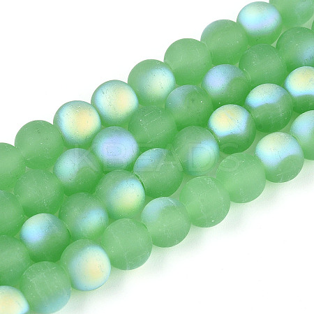 Frosted Imitation Jade Glass Beads Strands GLAA-T032-J8mm-MBB05-1