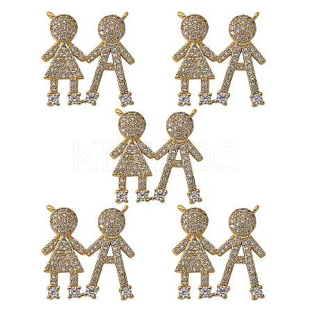 5Pcs Brass Micro Pave Clear Cubic Zirconia Pendants ZIRC-SZ0002-50-1