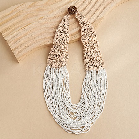 Bohemia Style Multi-strand Glass Seed Beaded Bib Necklaces for Women NJEW-G149-01D-1