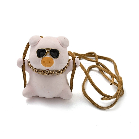 Cute Gesso Swinging Pig Pendant Decorations LS-HJEW-A008-01B-1