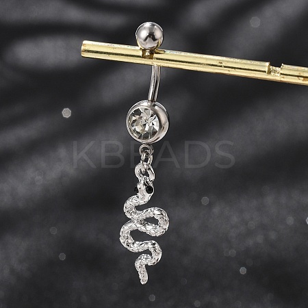 Alloy Rhinestone Snake Curved Barbell Belly Rings LS-AJEW-R007-03P-05-1