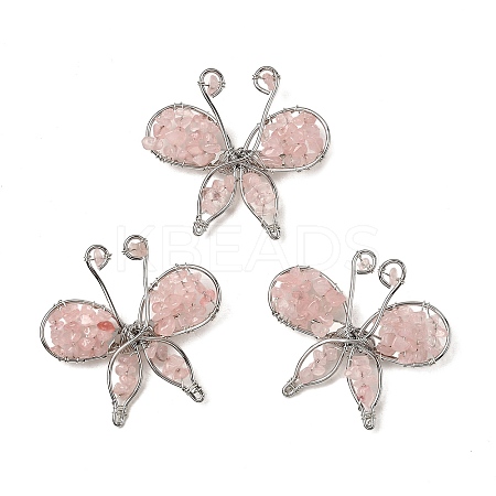 Butterfly Natural Rose Quartz Brooch G-A278-02P-08-1