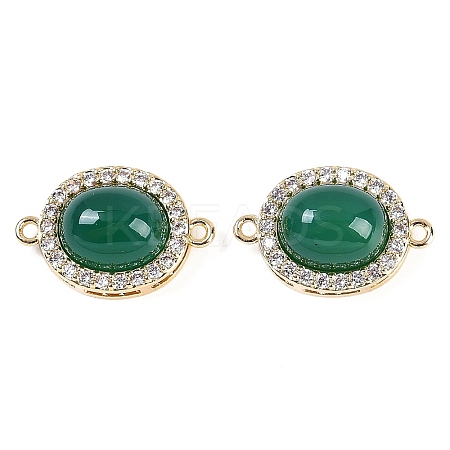 Natural Green Onyx Agate(Dyed & Heated) Oval Connector Charms KK-U043-50G-02-1