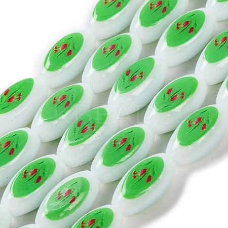 Printing Glass Oval Beads for Necklaces Bracelets Making GLAA-B020-01A-15-1