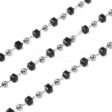 Cube Glass & 201 Stainless Steel Beaded Chains CHS-A015-04P-1