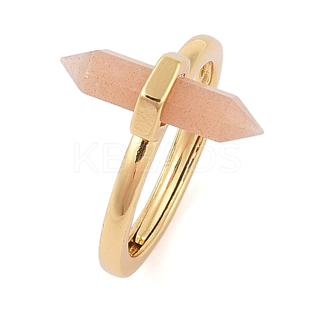 Double Pointed Hexagonal Prism Natural Sunstone Adjustable Rings for Women RJEW-G327-01G-01-1