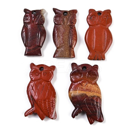 Natural Red Jasper Owl Carved Pendants G-C157-01A-1