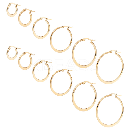 12 Pairs 6 Style 304 Stainless Steel Flat Hoop Earrings EJEW-UN0002-16-1