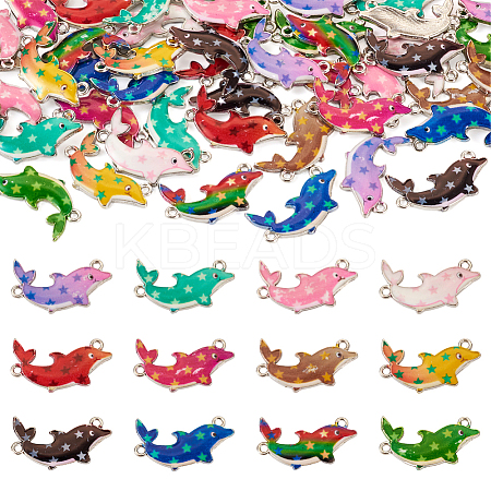  48Pcs 12 Colors Alloy Enamel Connector Charms ENAM-TA0001-60-1