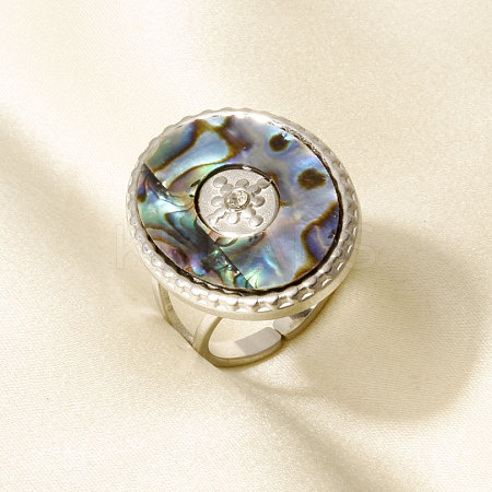 304 Stainless Steel with Natural Shell Cuff Open Rings for Women QD6142-1-1