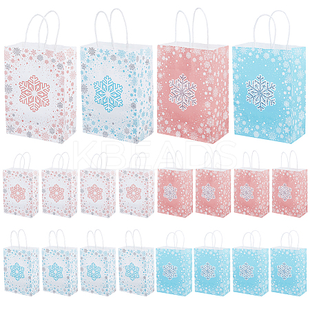 32Pcs 4 Colors Christmas Snowflake Printed Paper Storage Tote Bags ABAG-BC0001-65-1