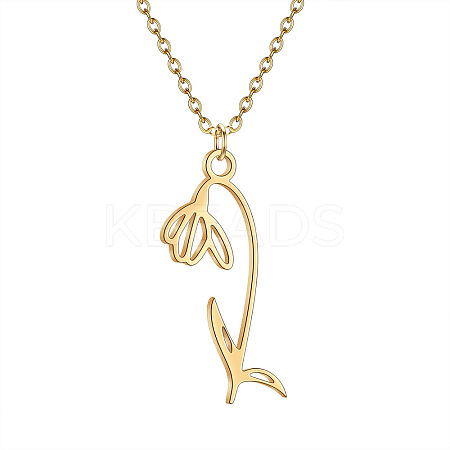 304 Stainless Steel Flower Outline Pendant Necklaces for Women FS-WG8525C-01-1