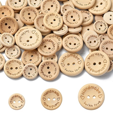 100Pcs 5 Styles Wooden Buttons BUTT-YW0001-03-1