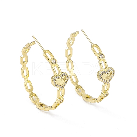 Clear Cubic Zirconia Heart Stud Earrings EJEW-I277-13G-1
