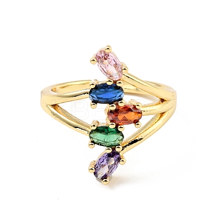 Cubic Zirconia Oval Open Cuff Ring RJEW-E046-20G-1