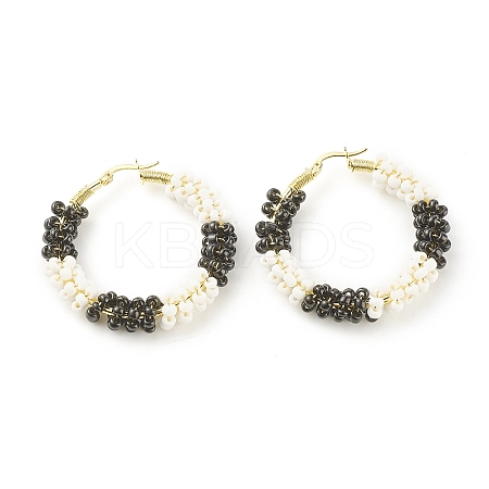 Porcelain Beaded Huggie Hoop Earrings for Women LS-EJEW-C003-01A-RS-1