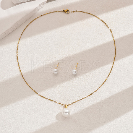 Elegant Vintage Round Imitation Pearl Pendant Necklace & Stud Earring Set DM4266-1-1