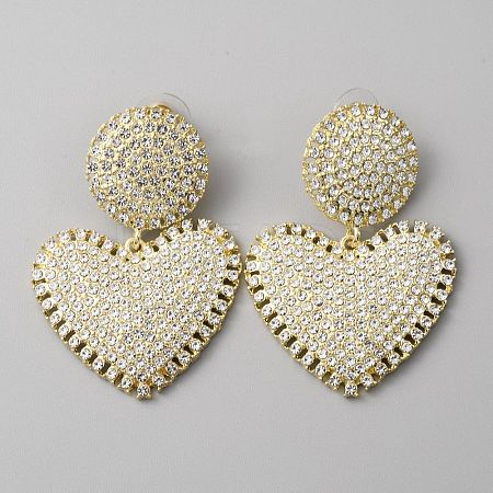Crystal Rhinestone Heart Dangle Stud Earrings with 925 Sterling Silver Pin EJEW-WH0011-27LG-1