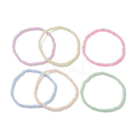 6Pcs 6 Colors Macaron Color Rondelle Glass Seed Beaded Stretch Bracelets BJEW-JB10282-1