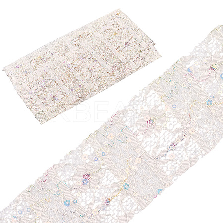 5Yards Polyester Flower Lace Ribbons with Paillettes OCOR-GF0005-24C-1