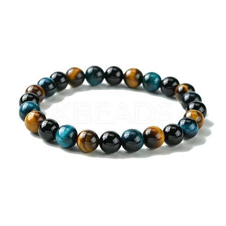 Dyed Natural Tiger Eye & Black Onyx Round Beaded Stretch Bracelets for Women BJEW-TA00438-1