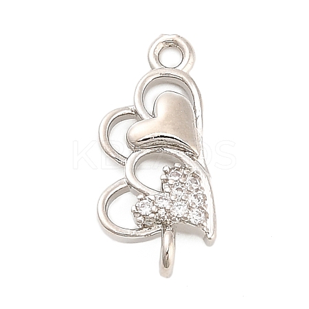 Brass Micro Pave Clear Cubic Zirconia Heart Connector Charms KK-H527-03A-P-1