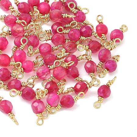 Dyed Natural Agate Faceted Round Connector Charms KK-C097-06G-01-1