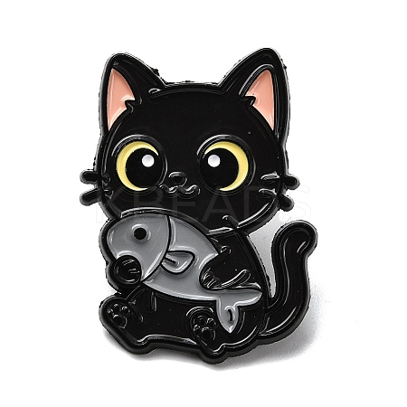 Cat with Fish Enamel Pins JEWB-I055-05EB-06-1