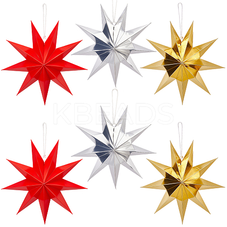 6Pcs 3 Colors Paper Star Pendant Decorations HJEW-GF0001-66A-1