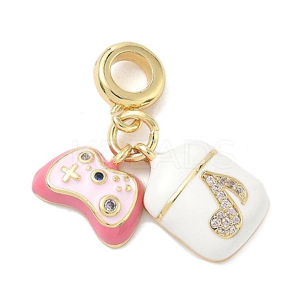 Brass Micro Pave Clear Cubic Zirconia European Dangle Charms KK-K368-35G-1