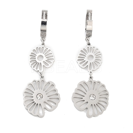 Left and Right Hollow Flower 304 Stainless Steel Dangle Earrings EJEW-L283-089P-1