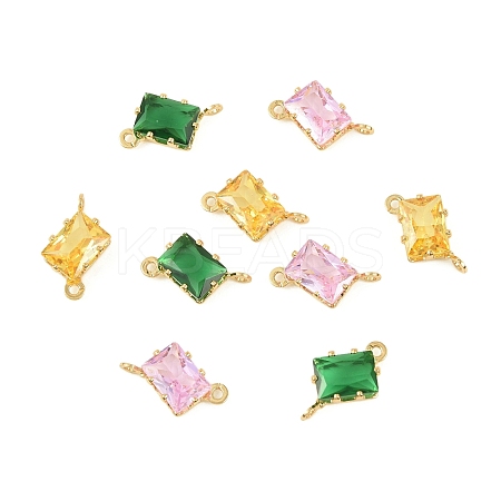 Brass Pave Cubic Zirconia Rectangle Connector Charms KK-P347-05G-1