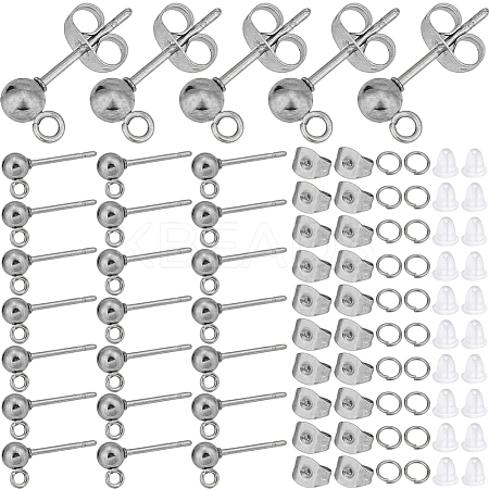 150Pcs 202 Stainless Steel Ball Stud Earring Findings STAS-SP0001-52B-P-1