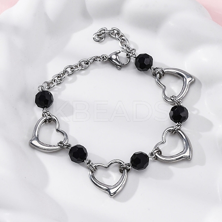 201 Stainless Steel Heart Link Chain Bracelets BJEW-B078-177P-01-1
