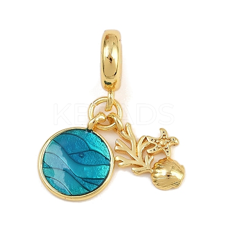 Brass Dark Turquoise Enamel European Dangle Charms KK-N271-37G-1