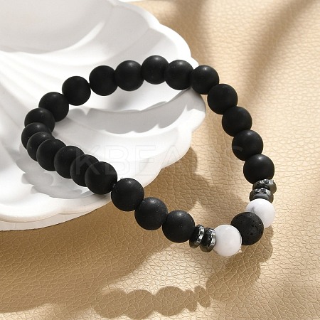 8mm Round Frosted Natural Obsidian & Howlite & Lava Rock Beaded Stretch Bracelets for Women Men AC1855-1-1