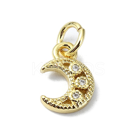Moon Theme Brass Micro Pave Clear Cubic Zirconia Charms KK-H475-57G-03-1