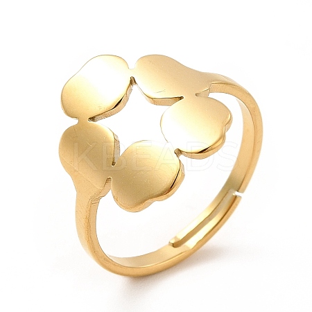 Ion Plating(IP) 201 Stainless Steel Flower Adjustable Ring for Women RJEW-F131-05G-1
