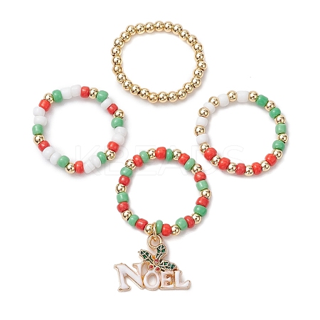 Christmas Theme Glass Seed Beads Stretch Ring Sets RJEW-TA00163-1