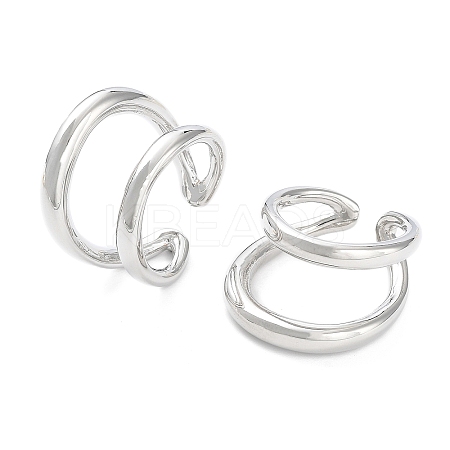 Brass Double Line Open Cuff Rings for Women RJEW-D016-06P-1