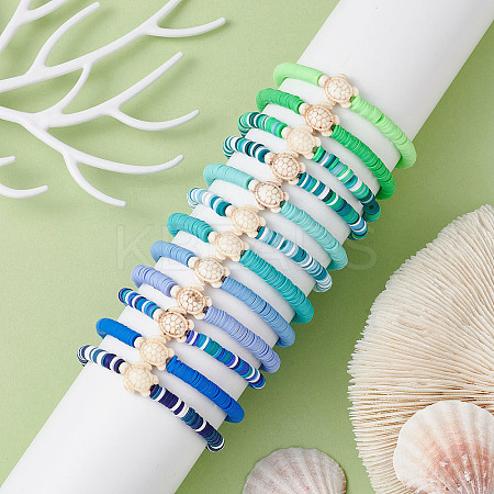 12Pcs 12 Color Polymer Clay Heishi Surfer Stretch Bracelets Set BJEW-JB09731-1