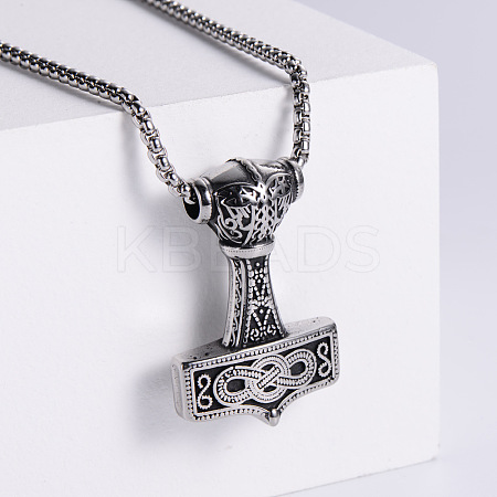 Viking 304 Stainless Steel Hammer Pendant Fashionable Street Style Necklaces for Trendy Men IS7390-1