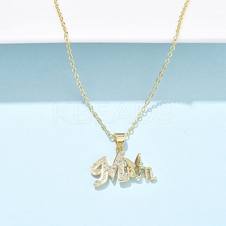 Mother's Day Brass Micro Pave Clear Cubic Zirconia Pendant Necklaces for Women NJEW-Q021-01A-G-1