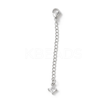 Brass Micro Pave Clear Cubic Zirconia Chain Extender KK-G491-52D-S-1