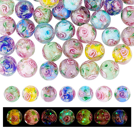 56Pcs 7 Colors Luminous Handmade Gold Sand Lampwork Beads LAMP-GA0001-14-1