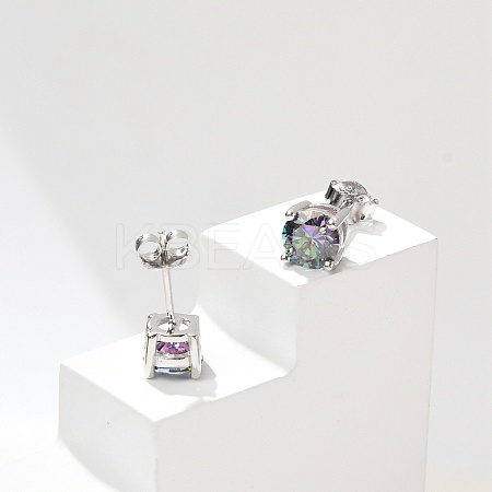 925 Sterling Silver Moissanite Rhinestone Stud Earrings EJEW-U042-04P-1