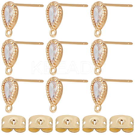 20Pcs Brass Cubic Zirconia Stud Earring Findings KK-BBC0010-86-1